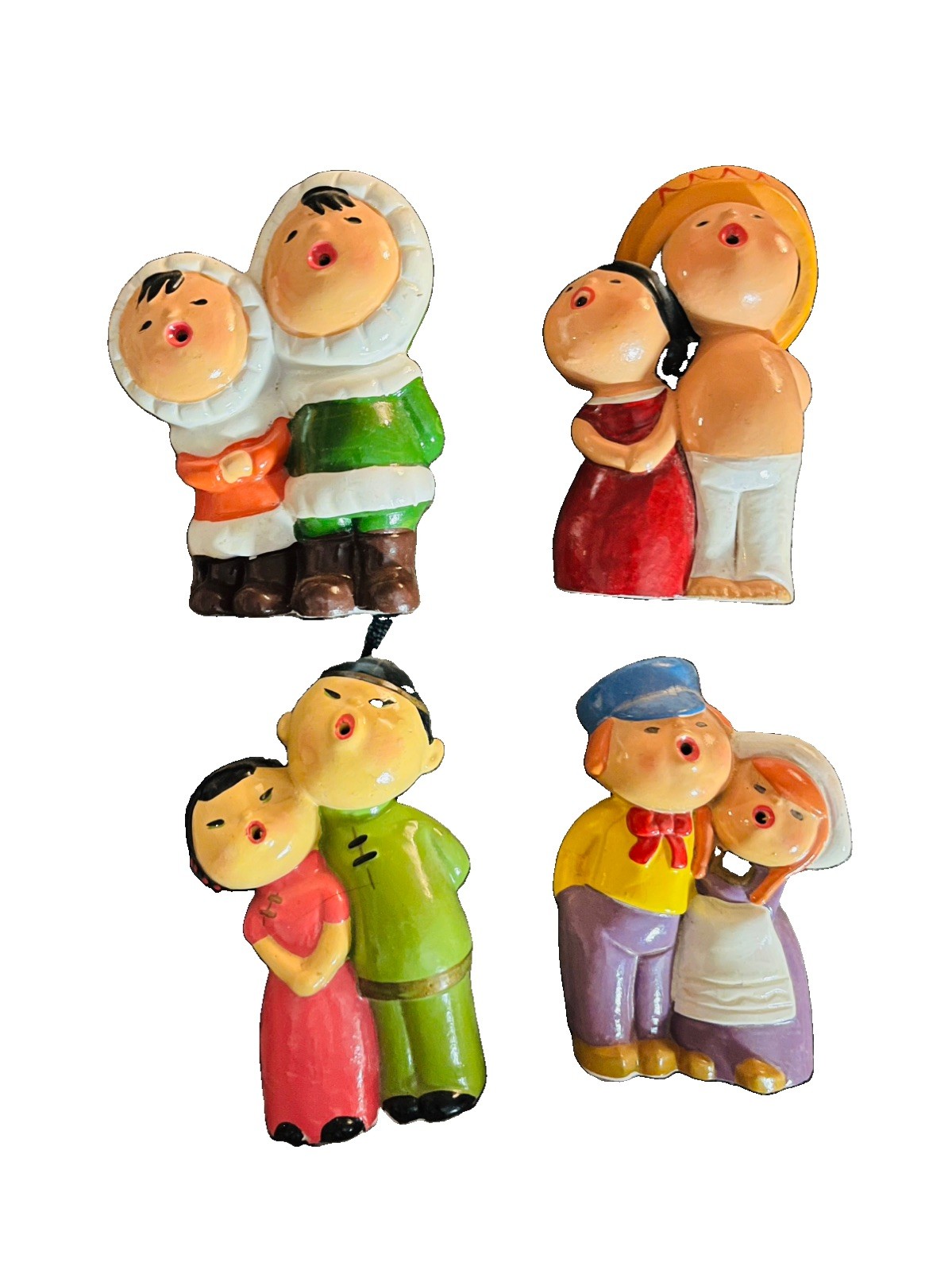 Set of 4 VTG 1960s World Gift Fair Souvenir Hand Painted Singing Figure Japan EC