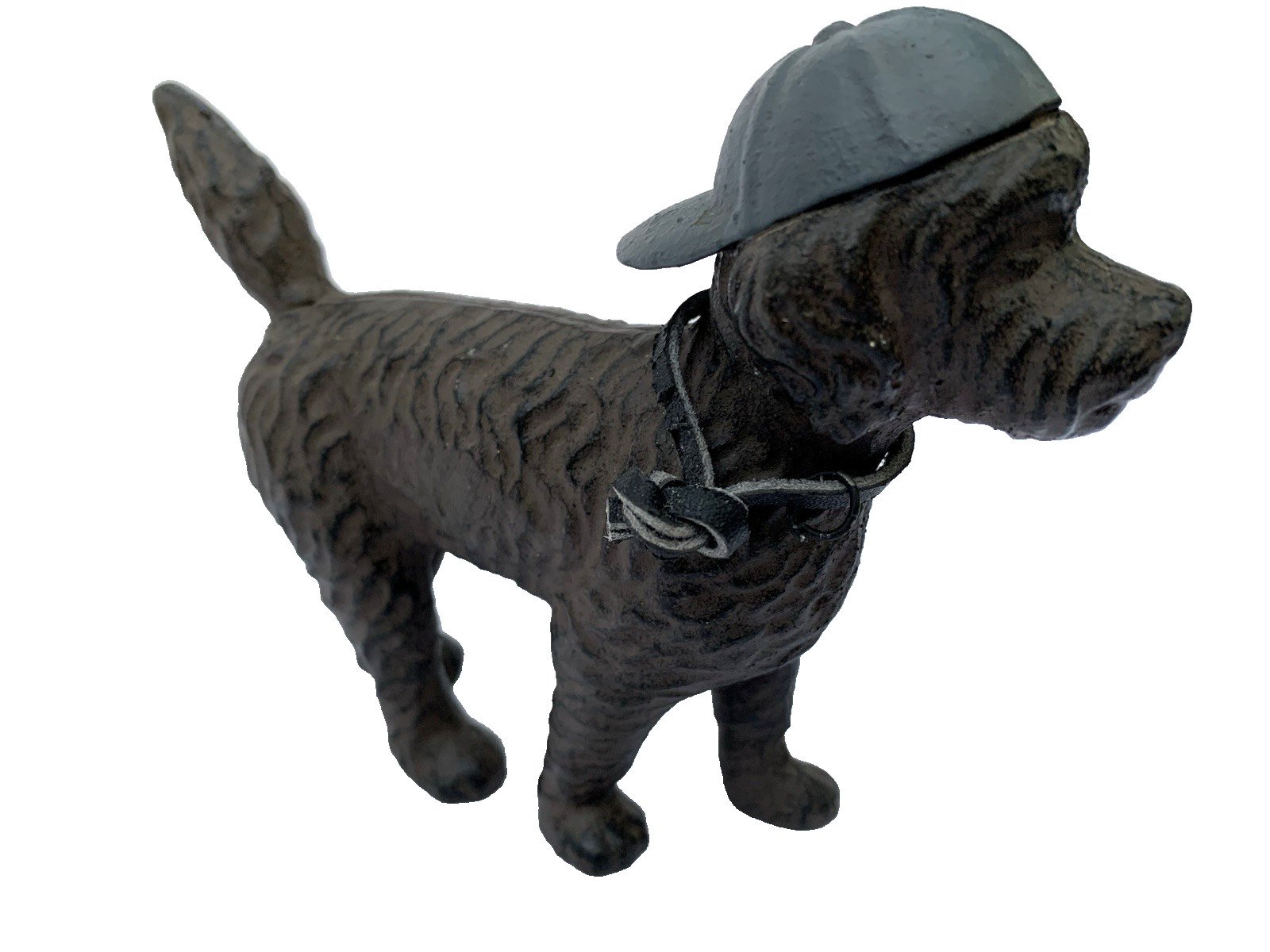 Cast Iron Figurine Poodle Dog Statue Doorstop Rustic Brown W Hat 4 inches Tall