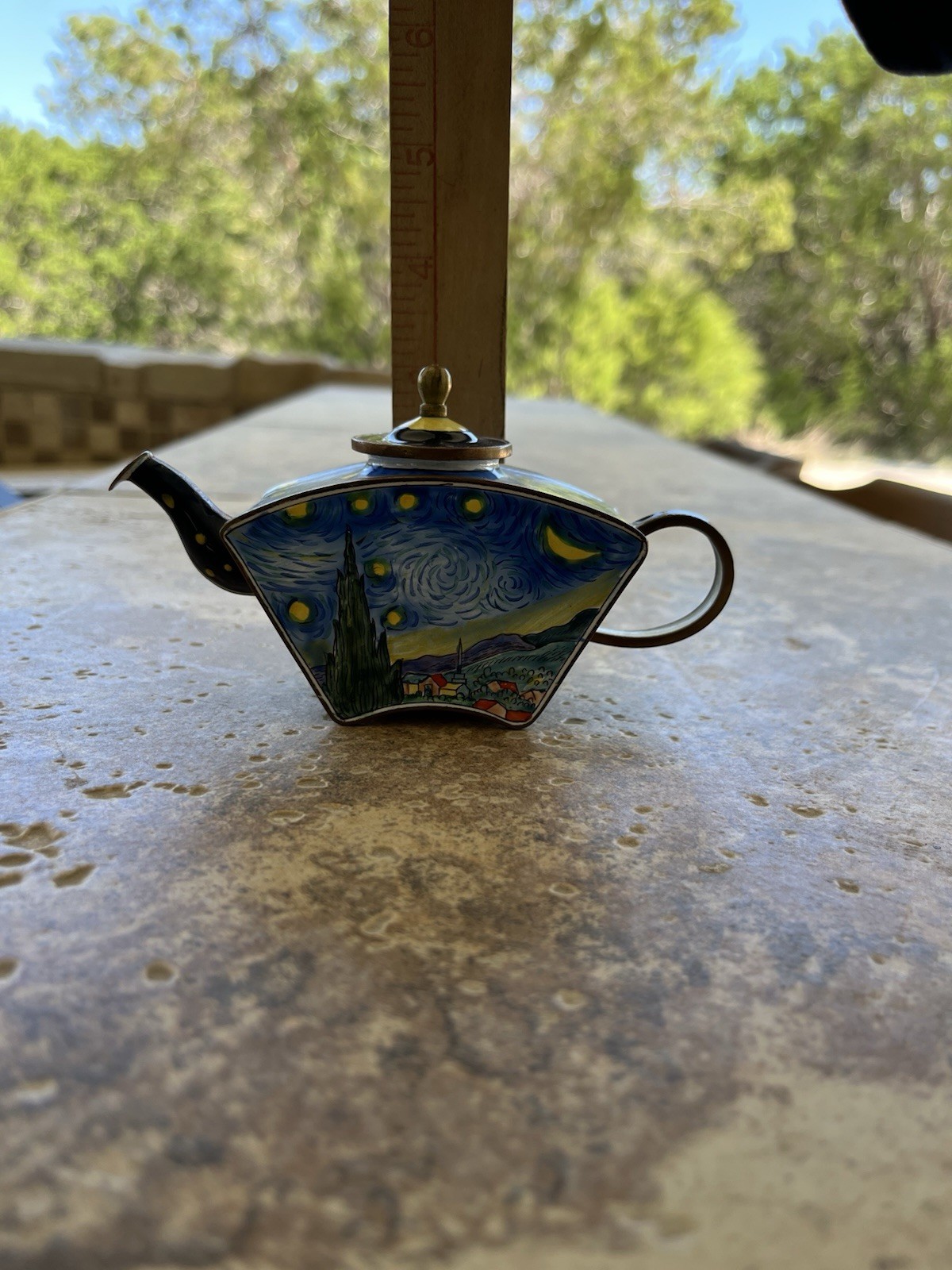 KELVIN CHEN ENAMELED MINIATURE TEAPOT VAN GOGH STARRY NIGHT – 2001 – WITH PAPER
