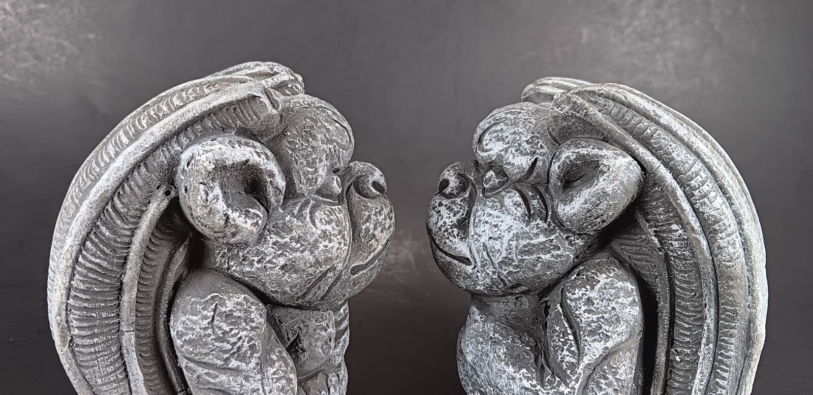 Winged Gargoyle Statues 2 Gray Faux Stone 4.75″ Figures Gothic Decor