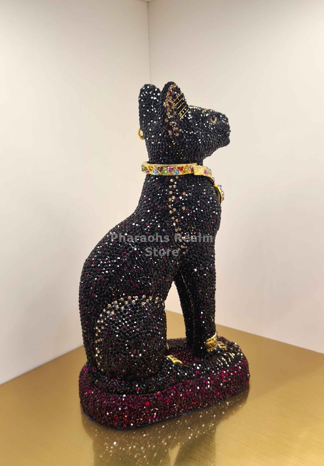 Asfour Crystal Bastet Cat Goddess Statue Figurine – 24k gold Plated