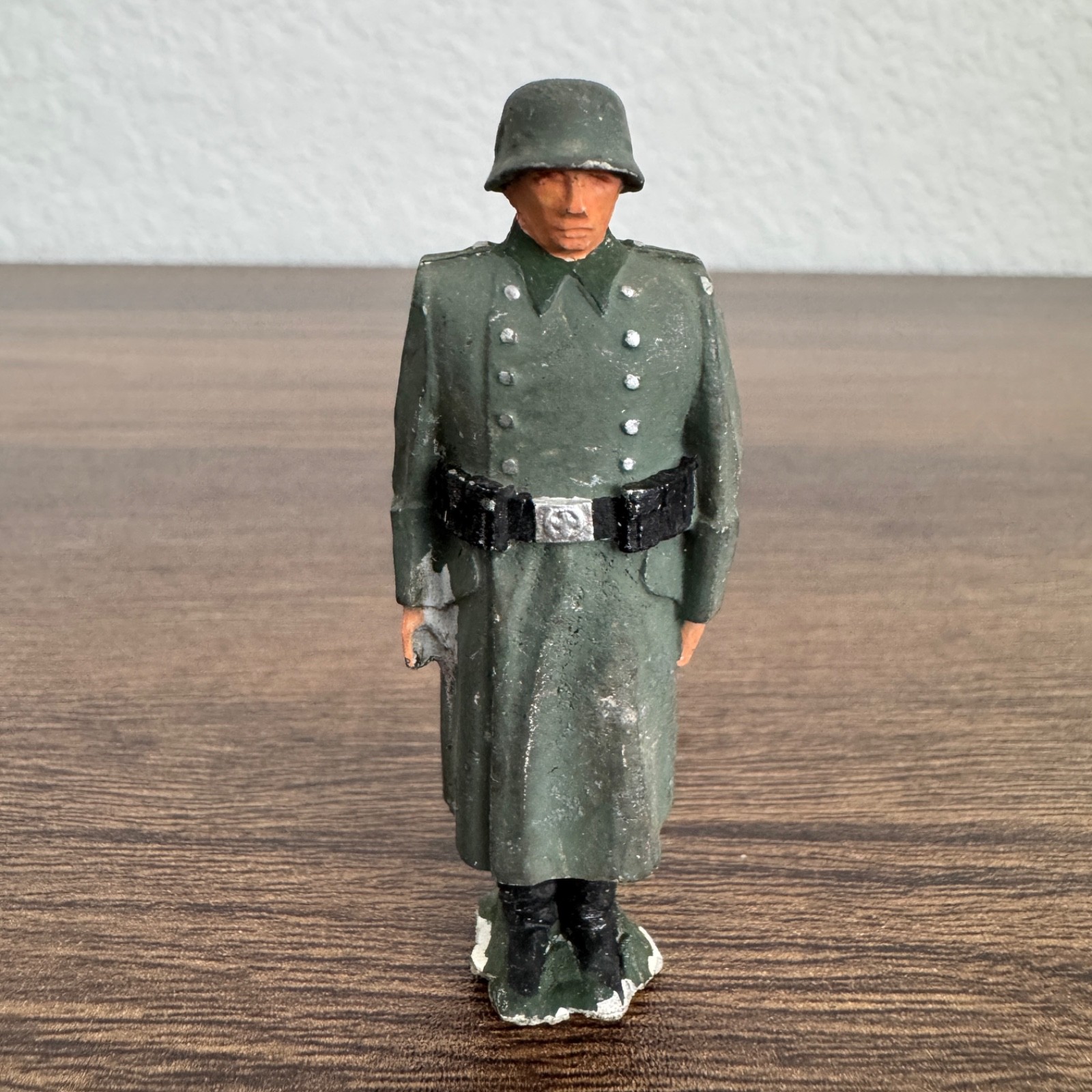German Military Soldier Figurine Standing Stahlhelm Helment Solid Metal VTG MINI