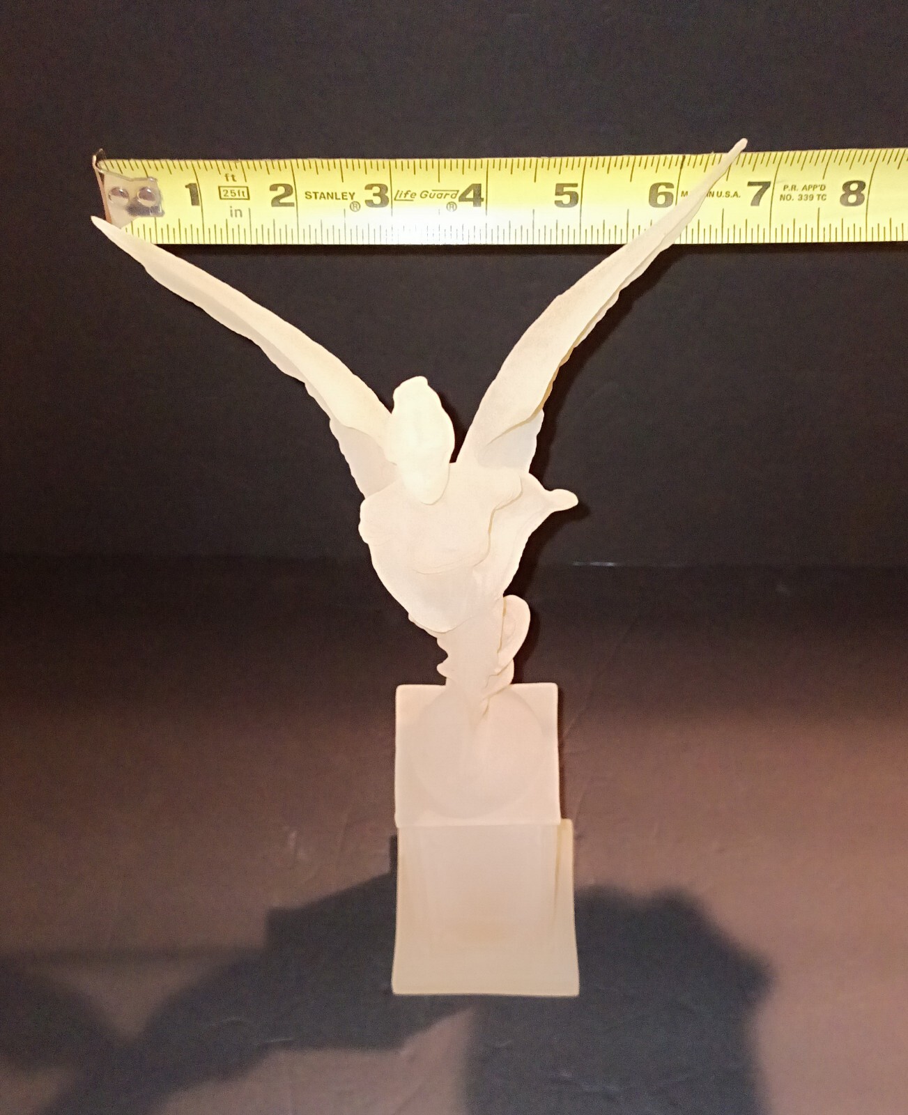 Frosted Lucite Angel On A Pedestal Figure 13.4″ Tall Never Displayed