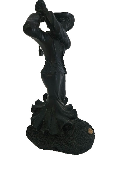 Vintage Victorian Style Lady Golfer Figurine Black Resin Small Collectible Statu