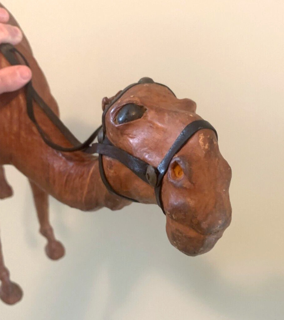 Vintage Leather Wrapped Large Camel 21′ W X 17″ Tall with glass eyes