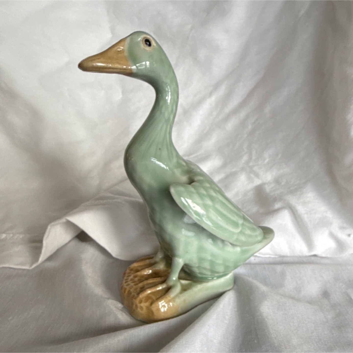 CENTURY Ceramic Duck Figurine Green Brown Glossy Animal Sculpture