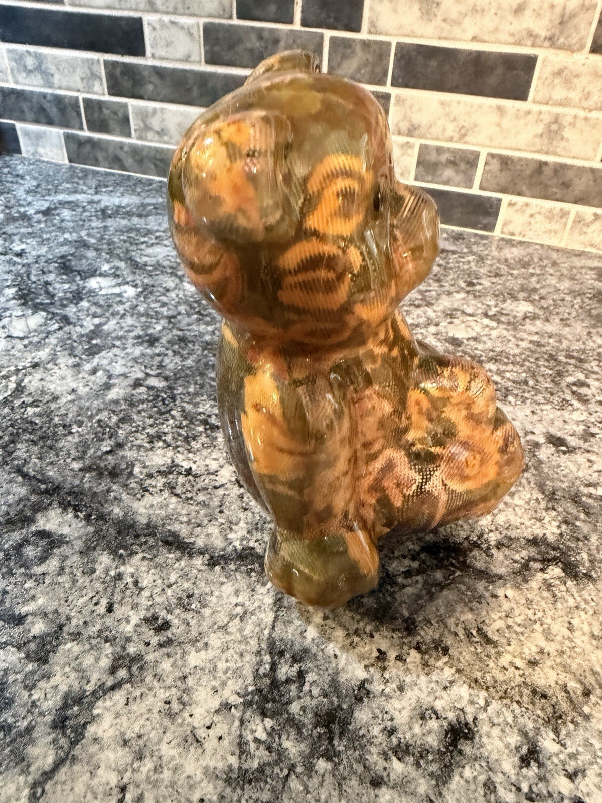 Vintage floral patchwork sitting bear figurine statue home decor Decoupage