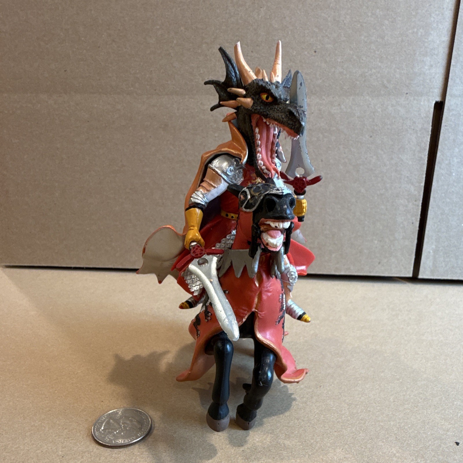 PAPO Fantasy Painted Plastic Dragon-Headed Knight on Horseback Figurine w/ Sword