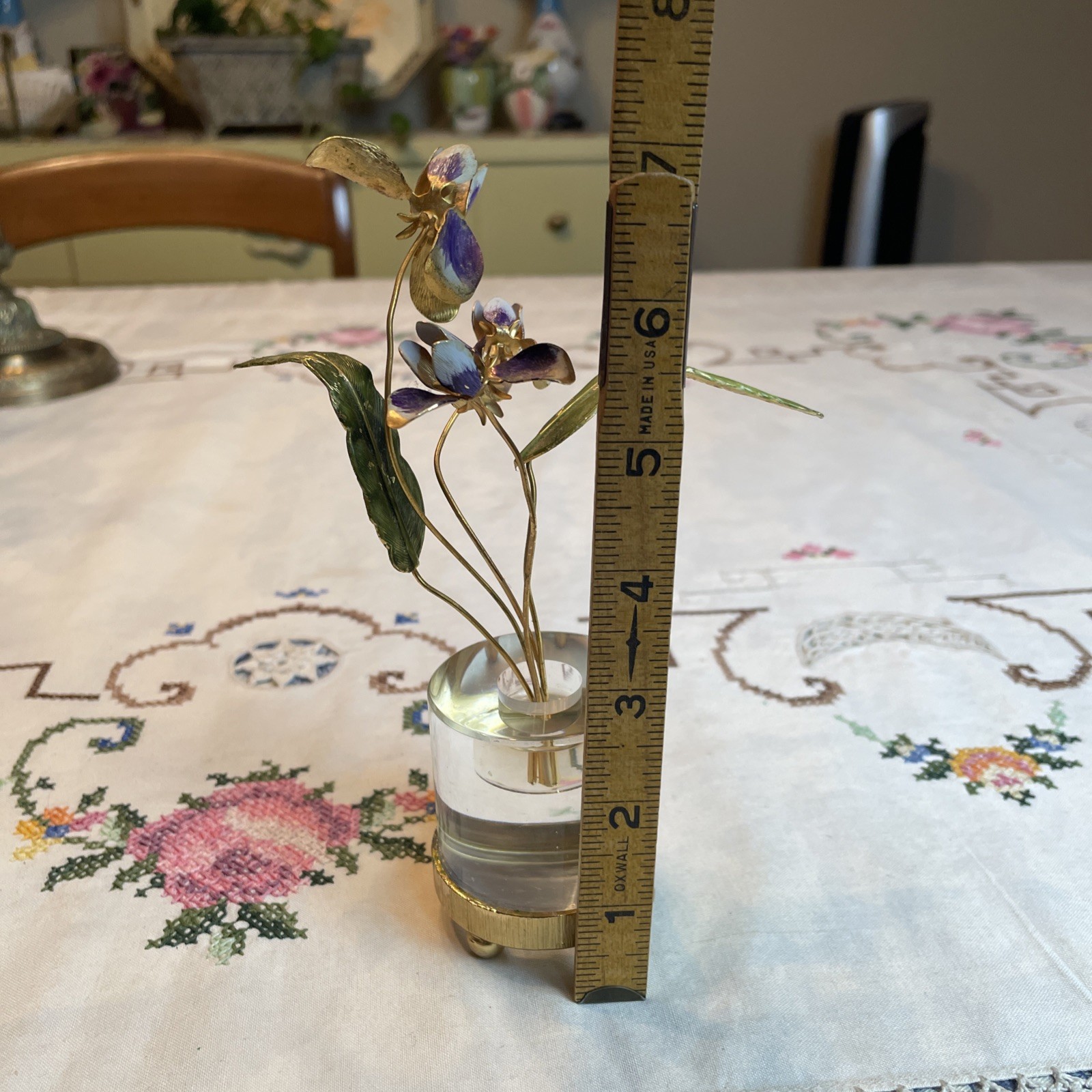 VTG Enameled Flowers w/Lucite Base Gorham Jane Hutcheson Fleurs Des Siecles