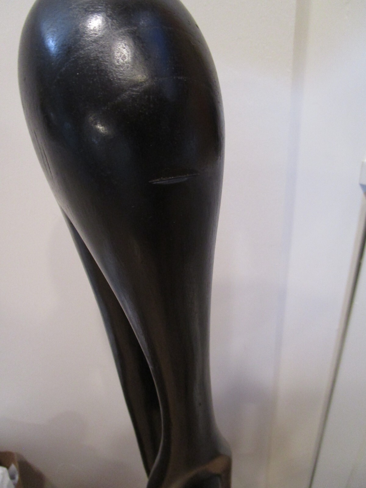 Vintage Wood Folk Art Carved Mother & Child Sculpture statue brass base 41″ T