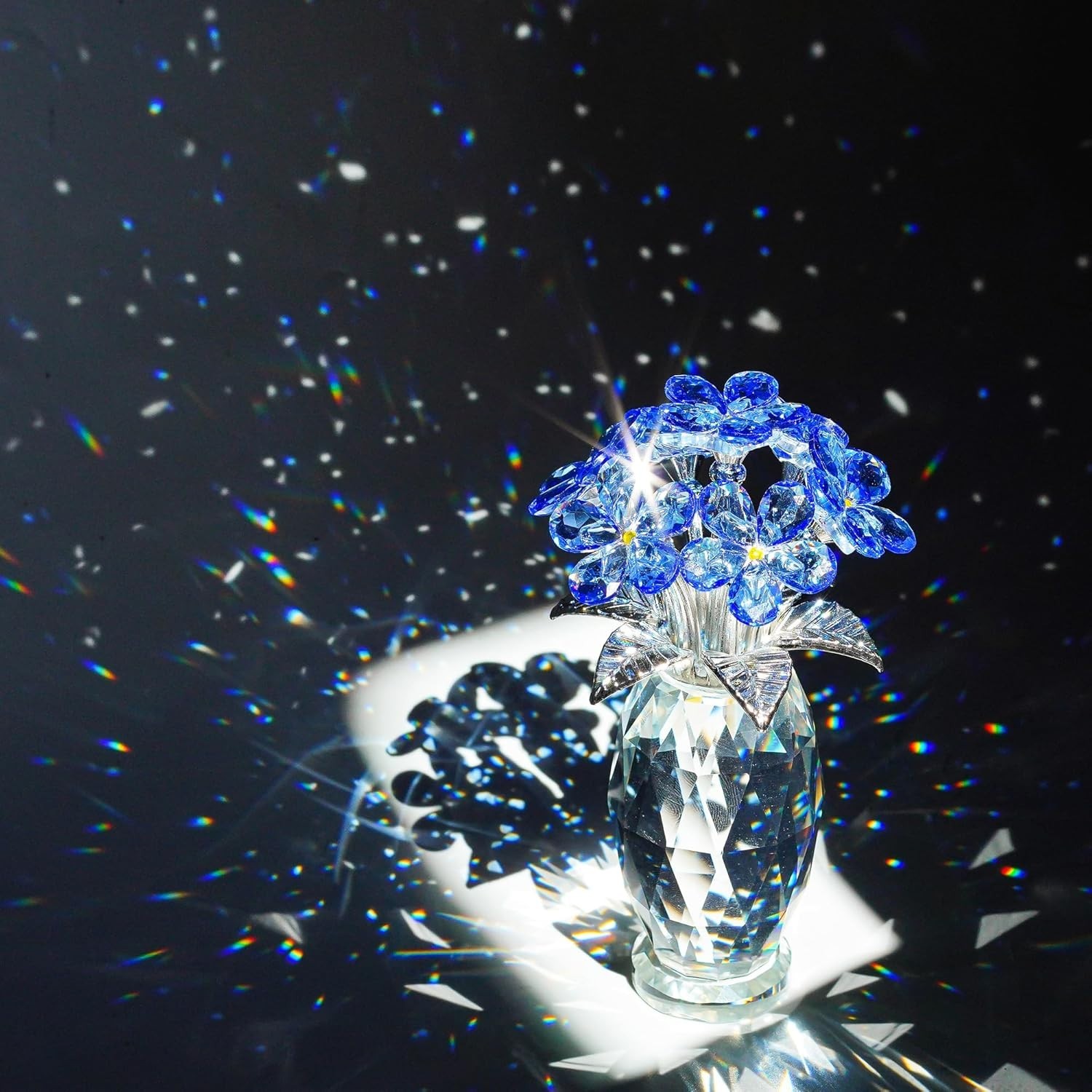 Crystal Flower Figurine Blue Forget Me Not Gift for Women Home Decor