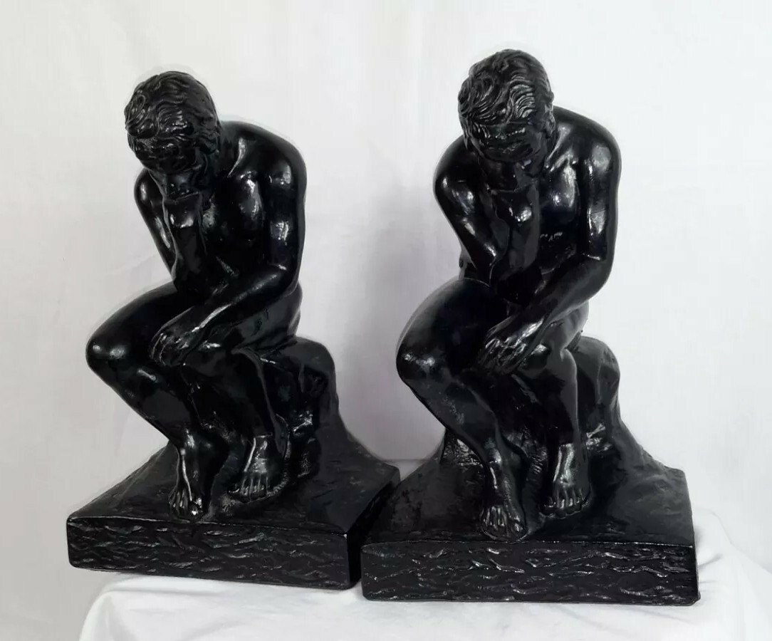 Mid Century Modern bookends Esco Chalkware Thinking Man Bust Set Of Two Vintage