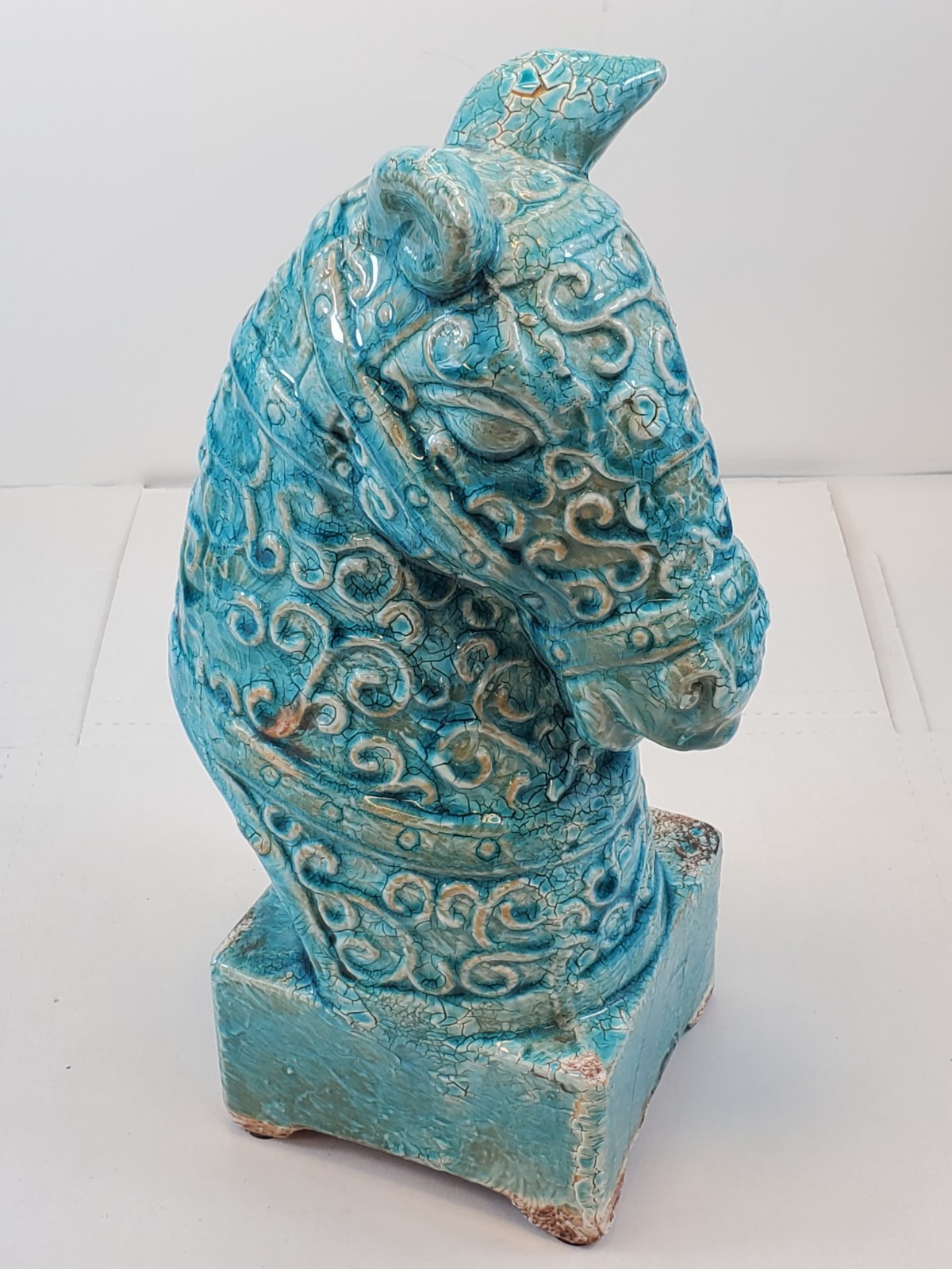 Blue Rustic Horse Bust Ceramic Home Decor Statue Blue Crackle