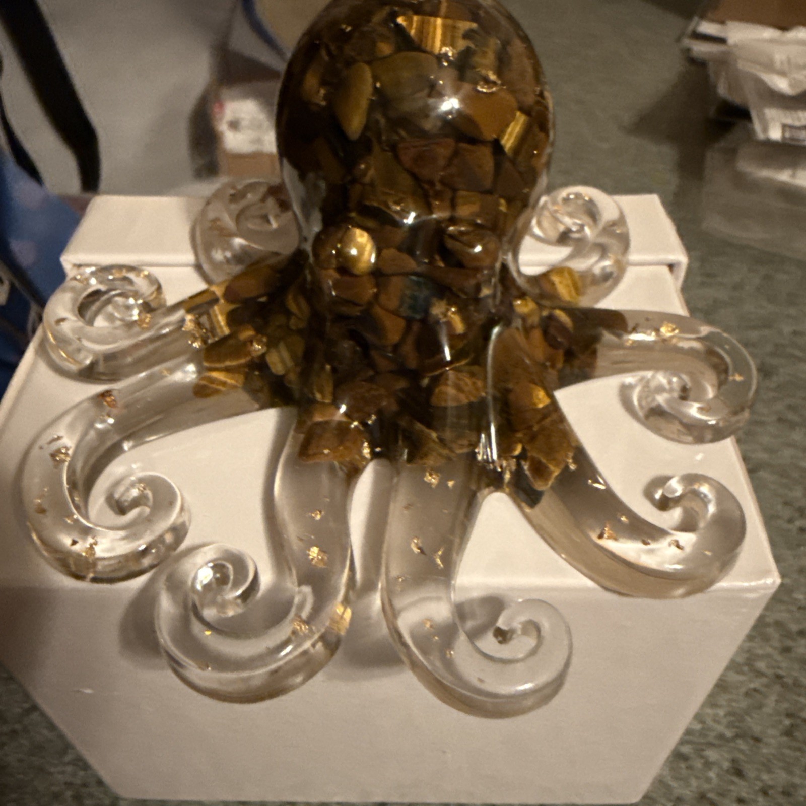 Brown Adorable Crystal W/gold Colored Stones “Octopus” Resin Figurine