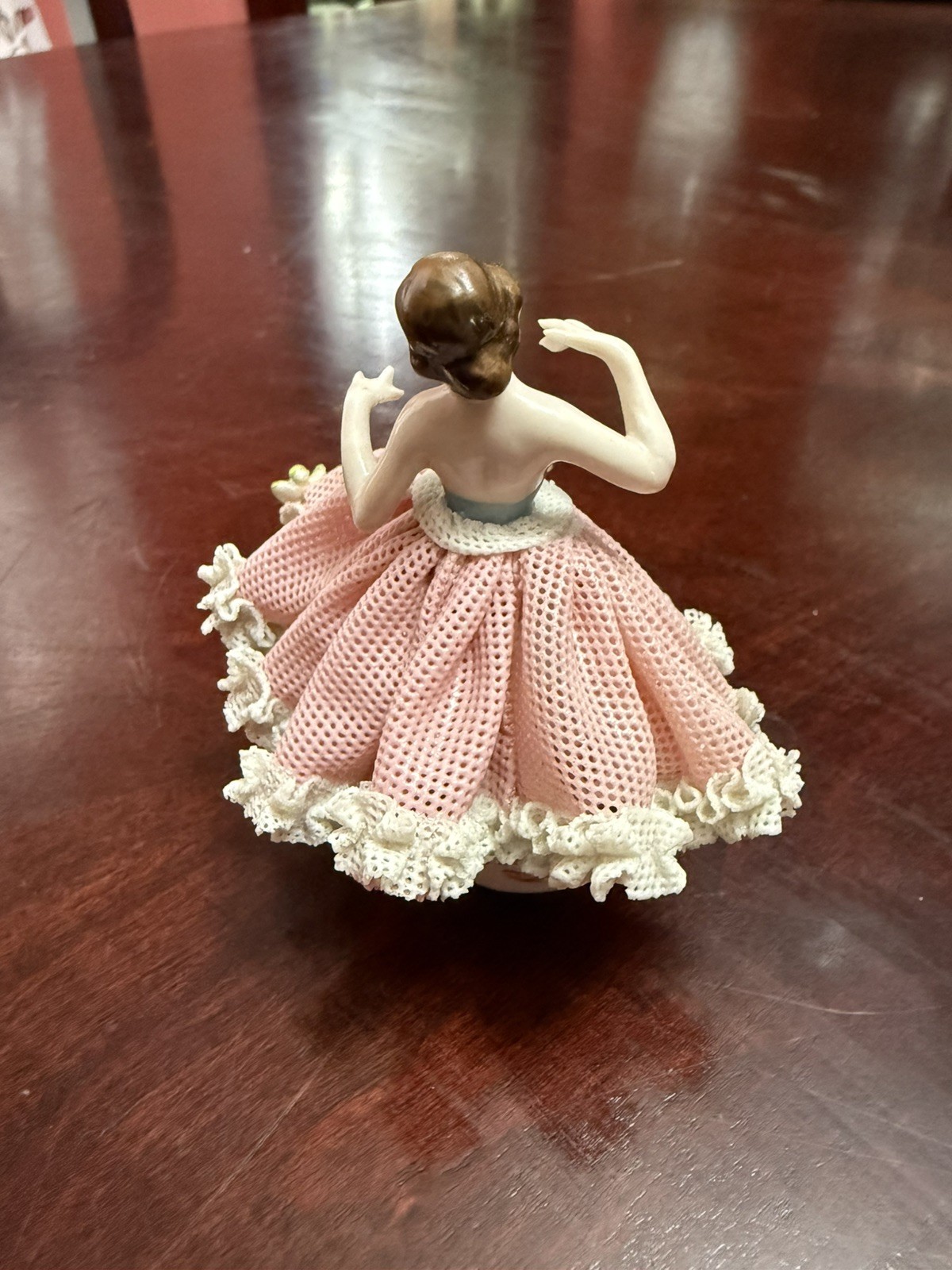WILHELM RITTIRSCH DRESDEN Ballerina Figurine Pink White Lace Skirt 3”