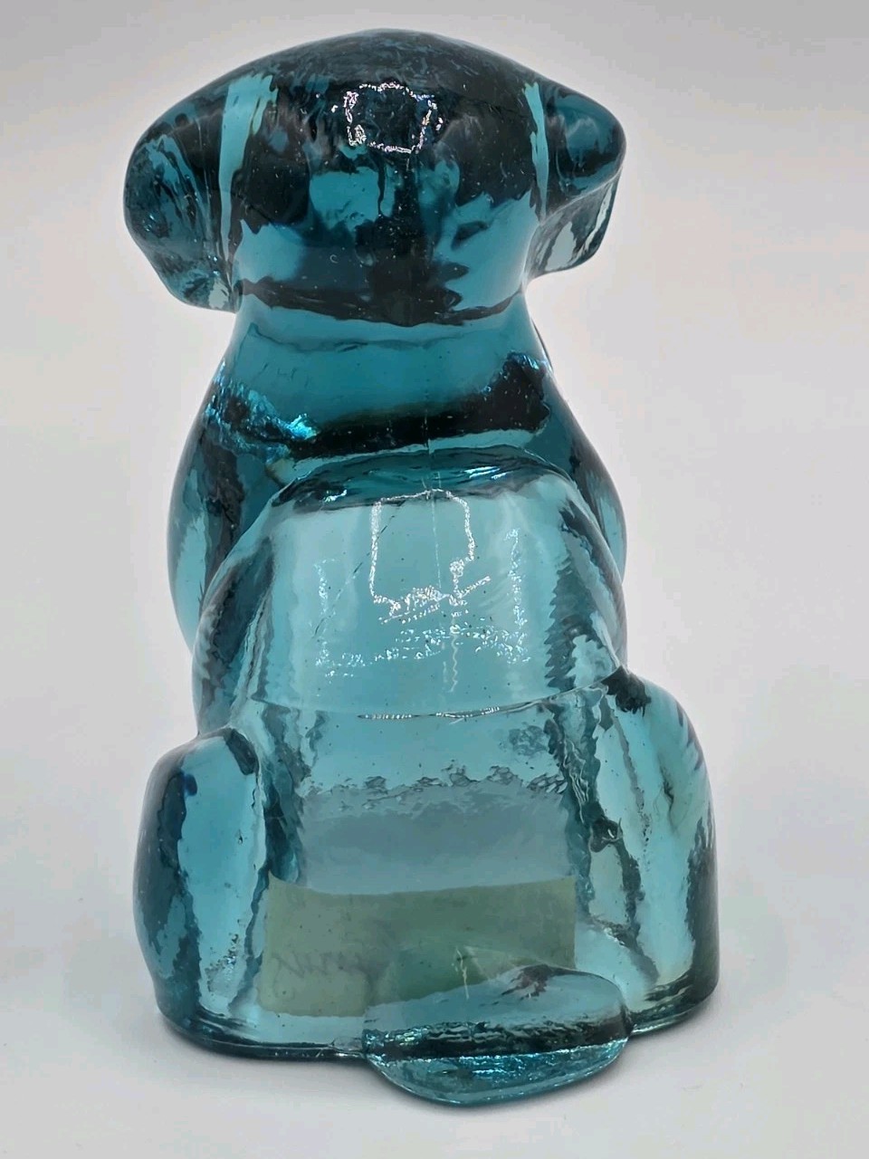 VTG Degenhart Glass “Pooch” Puppy Dog Figurine – Teal / Smokey Blue (UV Glow)