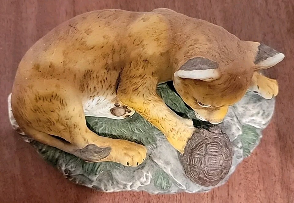 Vintage Homco Cheetah Cub and Turtle Masterpiece Porcelain Figurine 1985