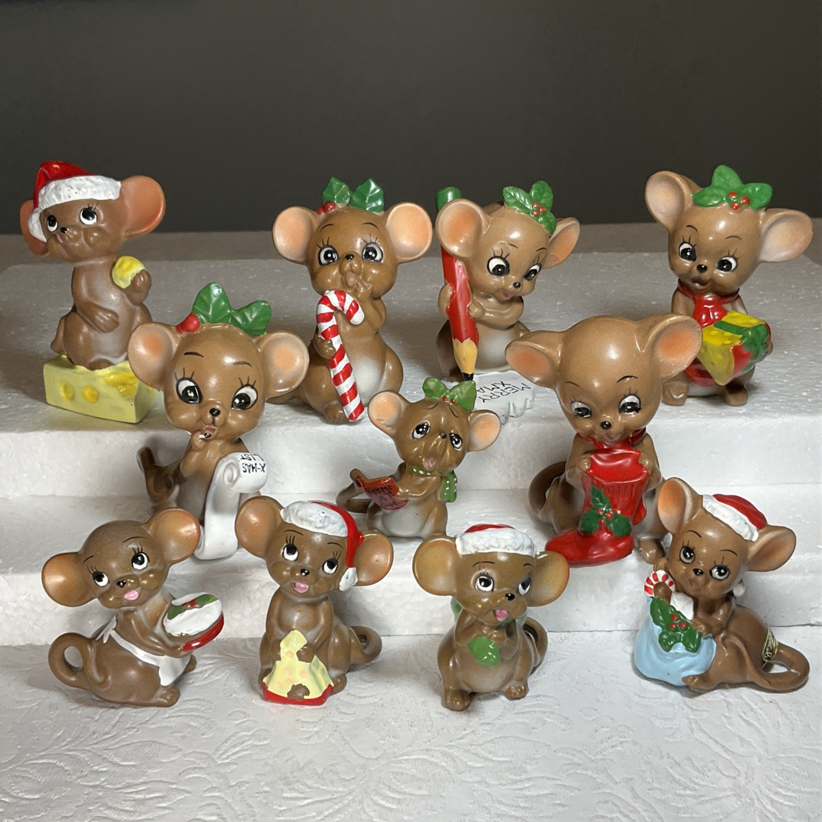 Vtg 11 Josef Originals Christmas Mouse Mice Figurines Set Japan