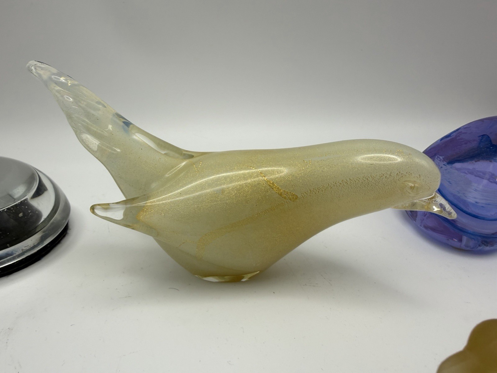 Lot of 7 Art Glass Bird Figurines Paperweights Satin Glass Stone Frog Shell