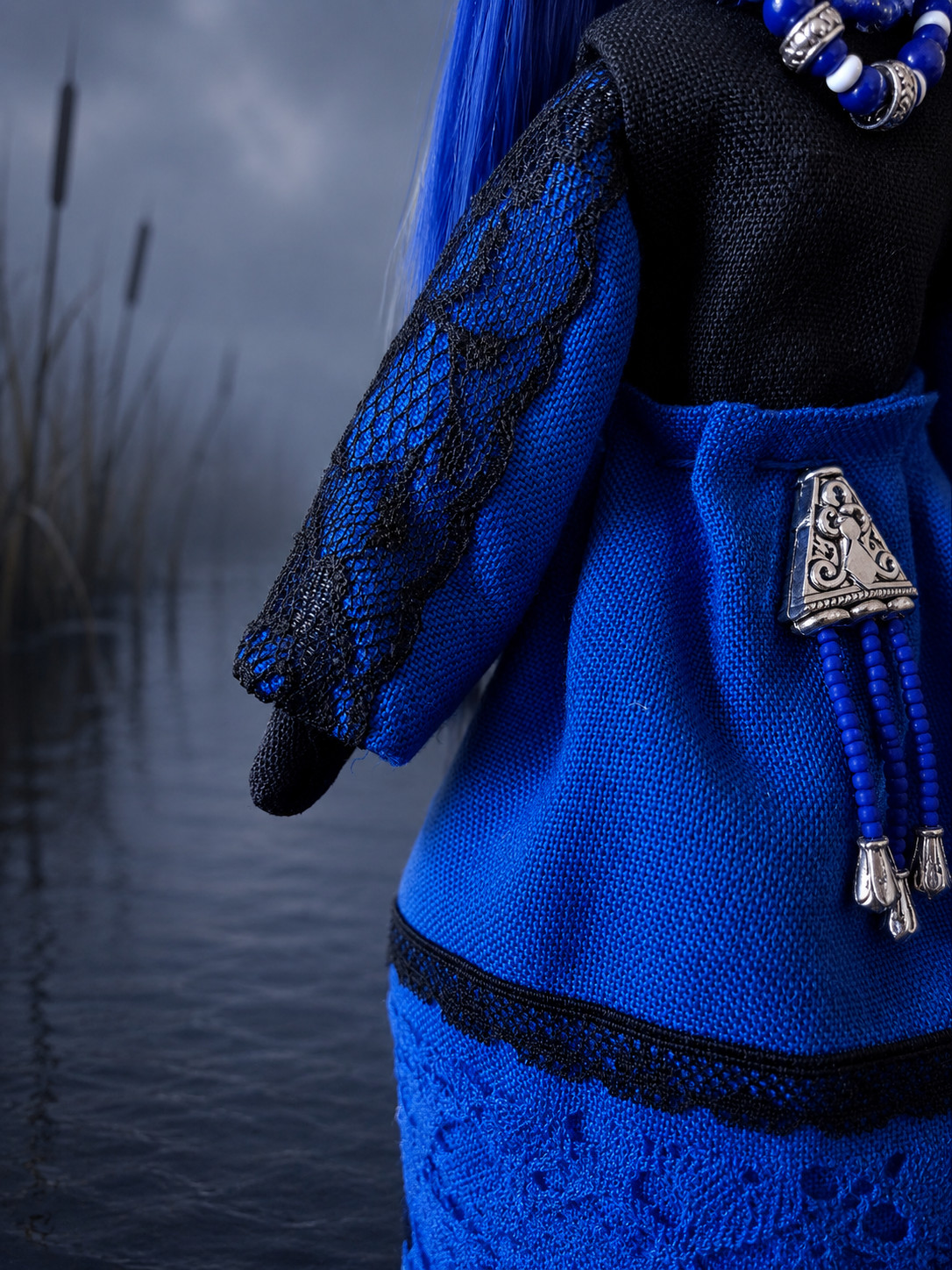 OOAK Blue Rusalka Motanka Doll Ukrainian Water Spirit Pagan Art 29cm
