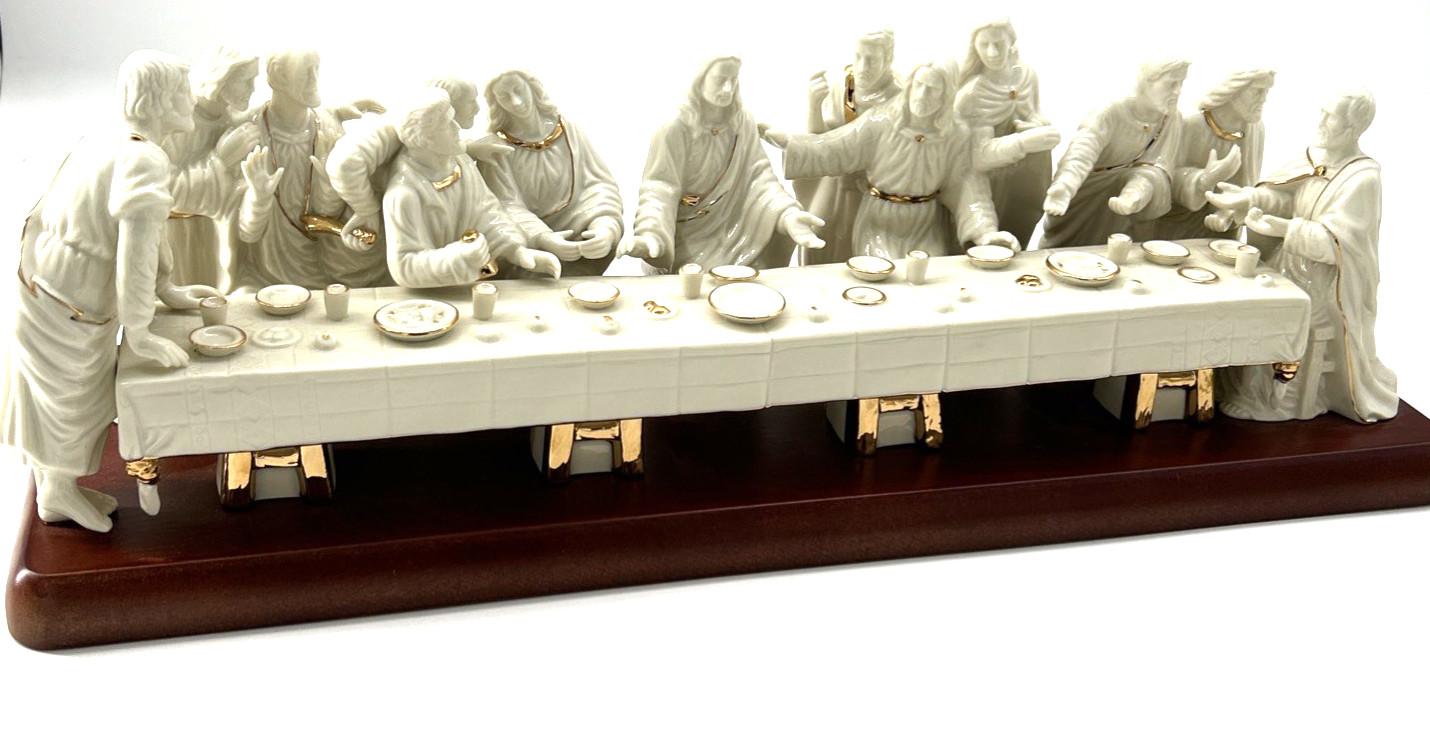 Mikasa Beige Porcelain Last Supper On Cherry Wood Base Repair