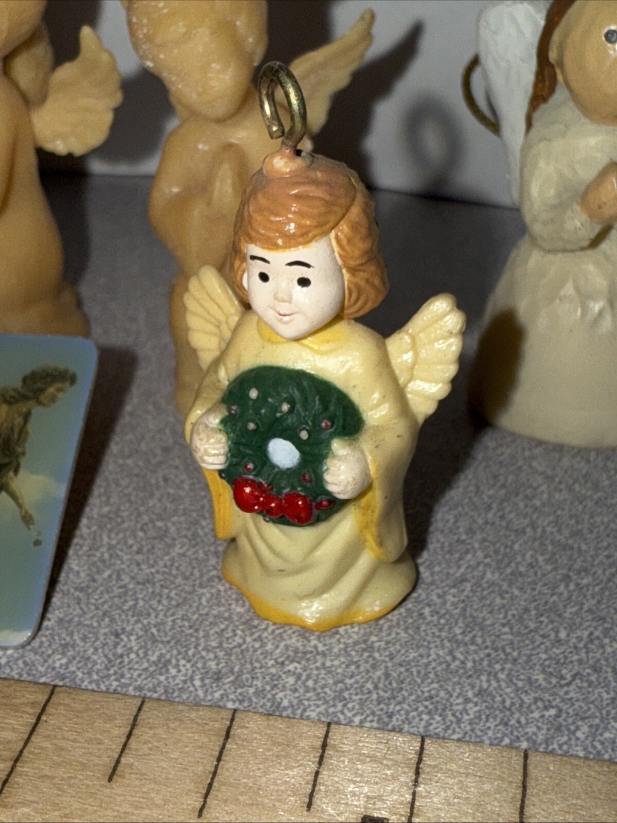 Vintage Lot of 9 Terracotta Plastic Resin & Wood ANGEL Figures & pin