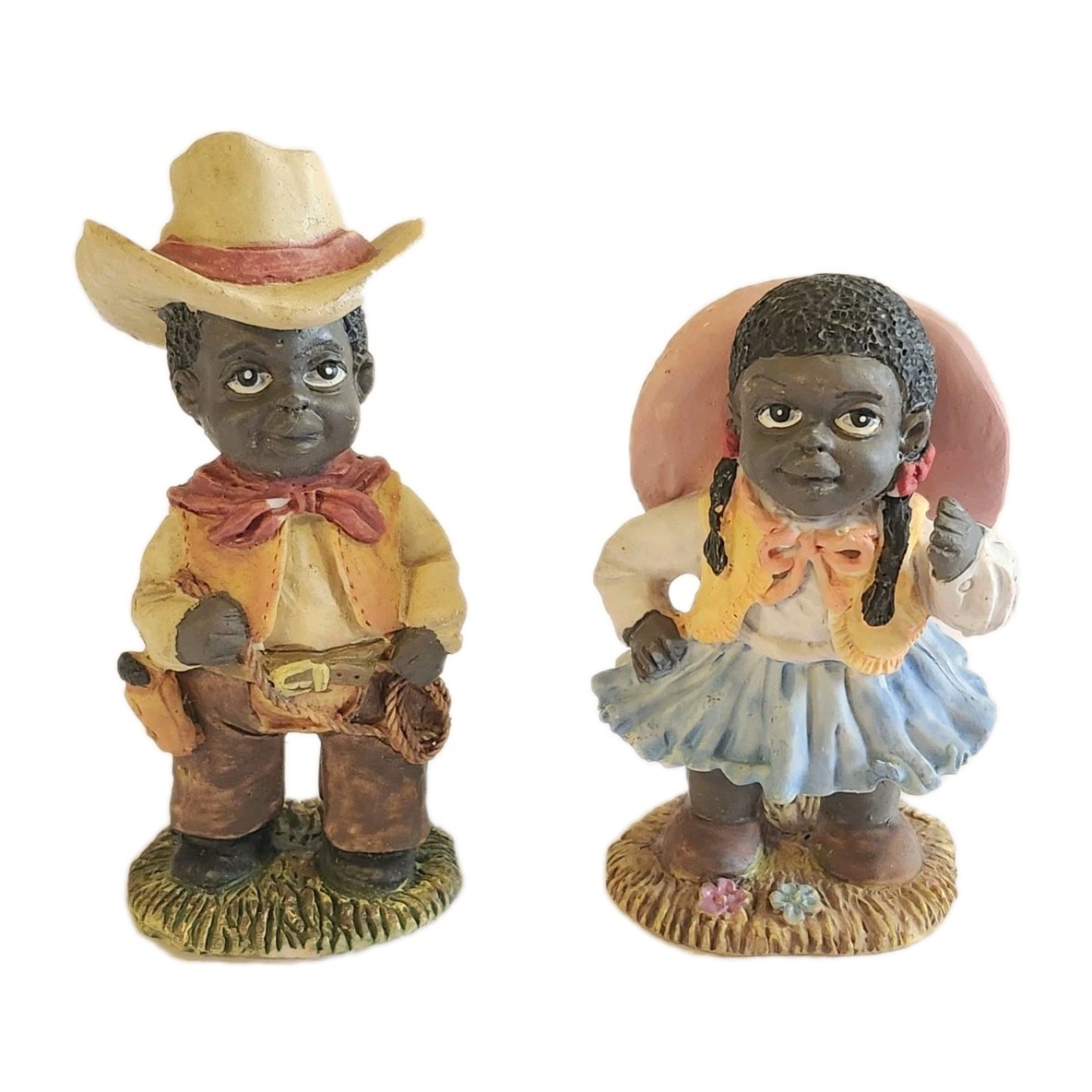 Vintage African American Child Cowboy Cowgirl Figurines