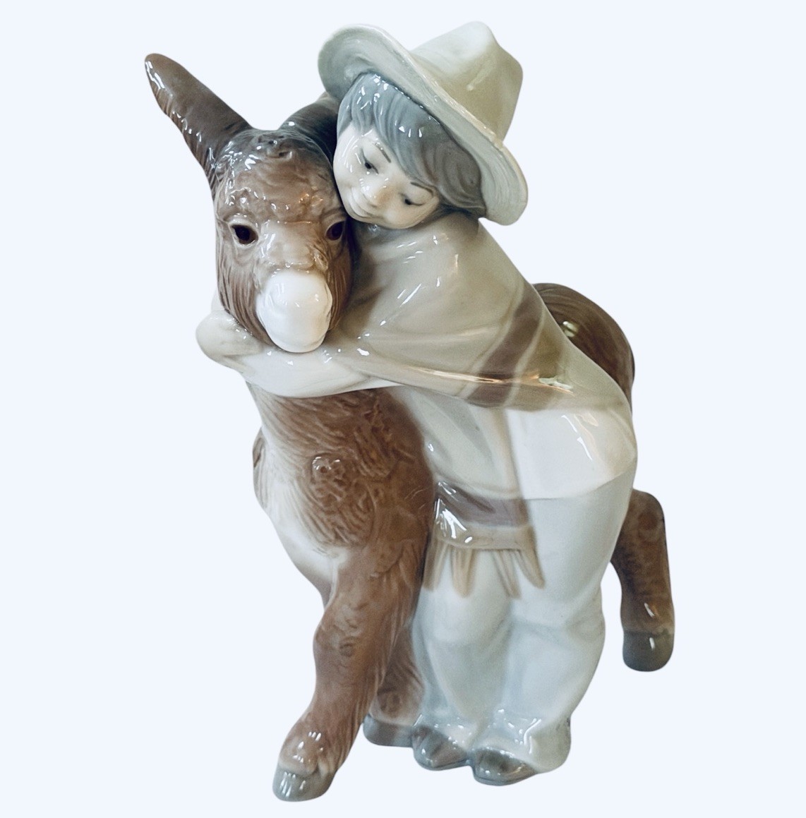 Lladro # 1181 Glossy Retired Signed Platero and Marcelino Boy with Donkey 8”