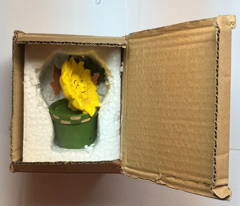 Anthropomorphic Smiley Face Sunflower in Pot Ceramic Figurine Kitsch EX Rare!