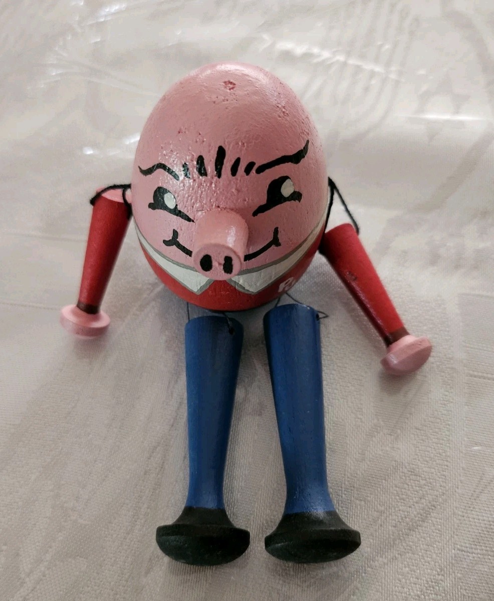 HAND MADE Humpty Dumpty Wood Carved Folk Art 4.5″ Shelf Sitter SIGNED by PU