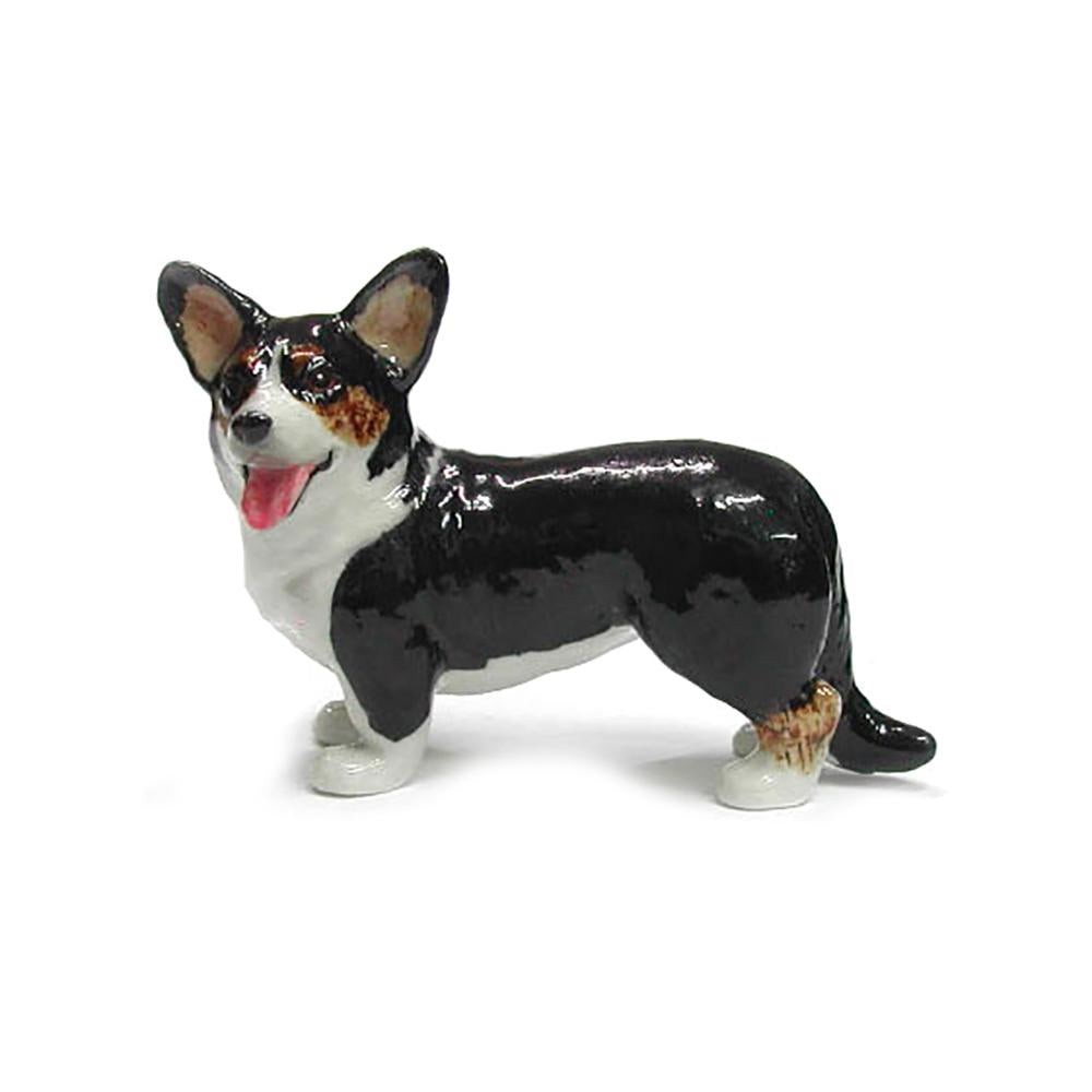 Northern Rose Tricolor – Cardigan Corgi with Tail – Miniature Porcelain Figurine