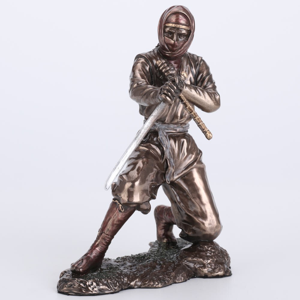 5 7/8 Inch Ninja Sword and Scabbard Fighting Stance Cast Resin Bronze Finish new
