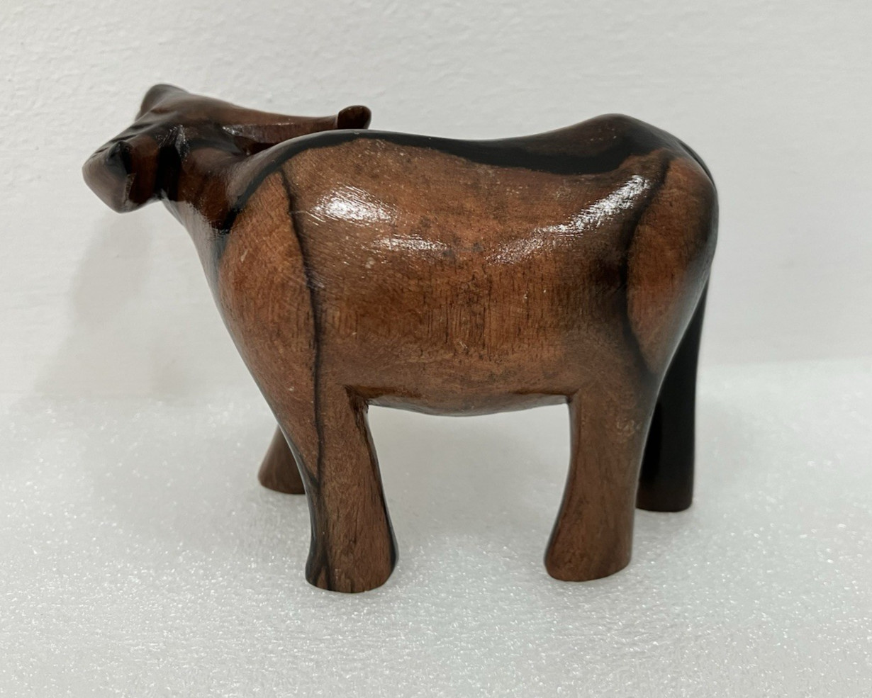 Smooth Wood hand-carved WATER BUFFALO OX standing Philippines