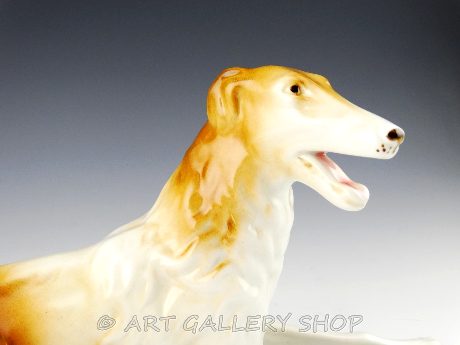 Royal Dux Bohemia Large Figurine 12.25″ LONG PORCELAIN BORZOI DOG WOLFHOUND Mint