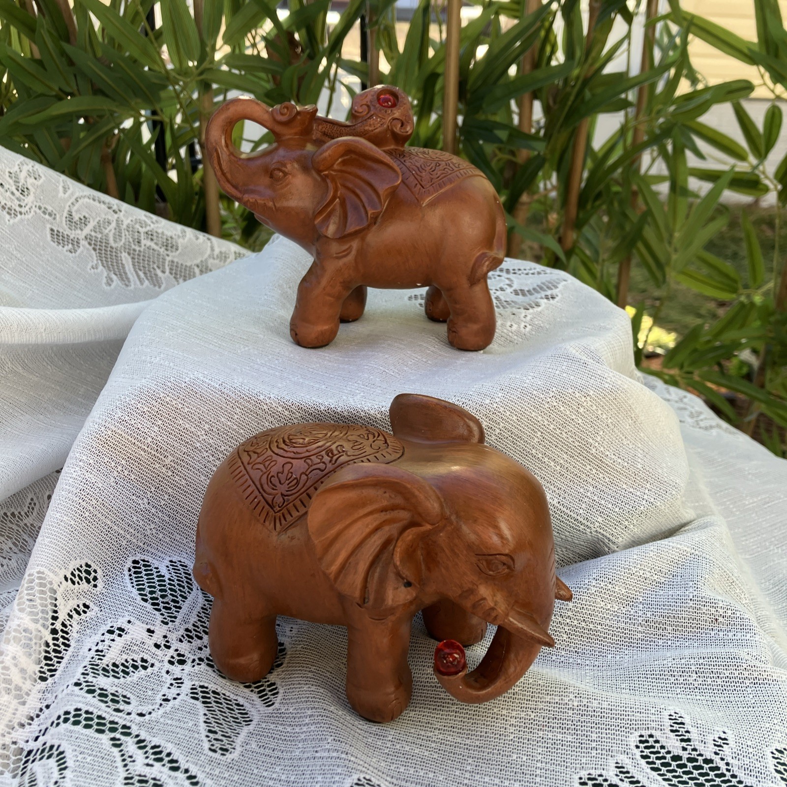 Elephant Sandal Wood Color Home Office Decor Resin Figurine Red Faux Wood Pair