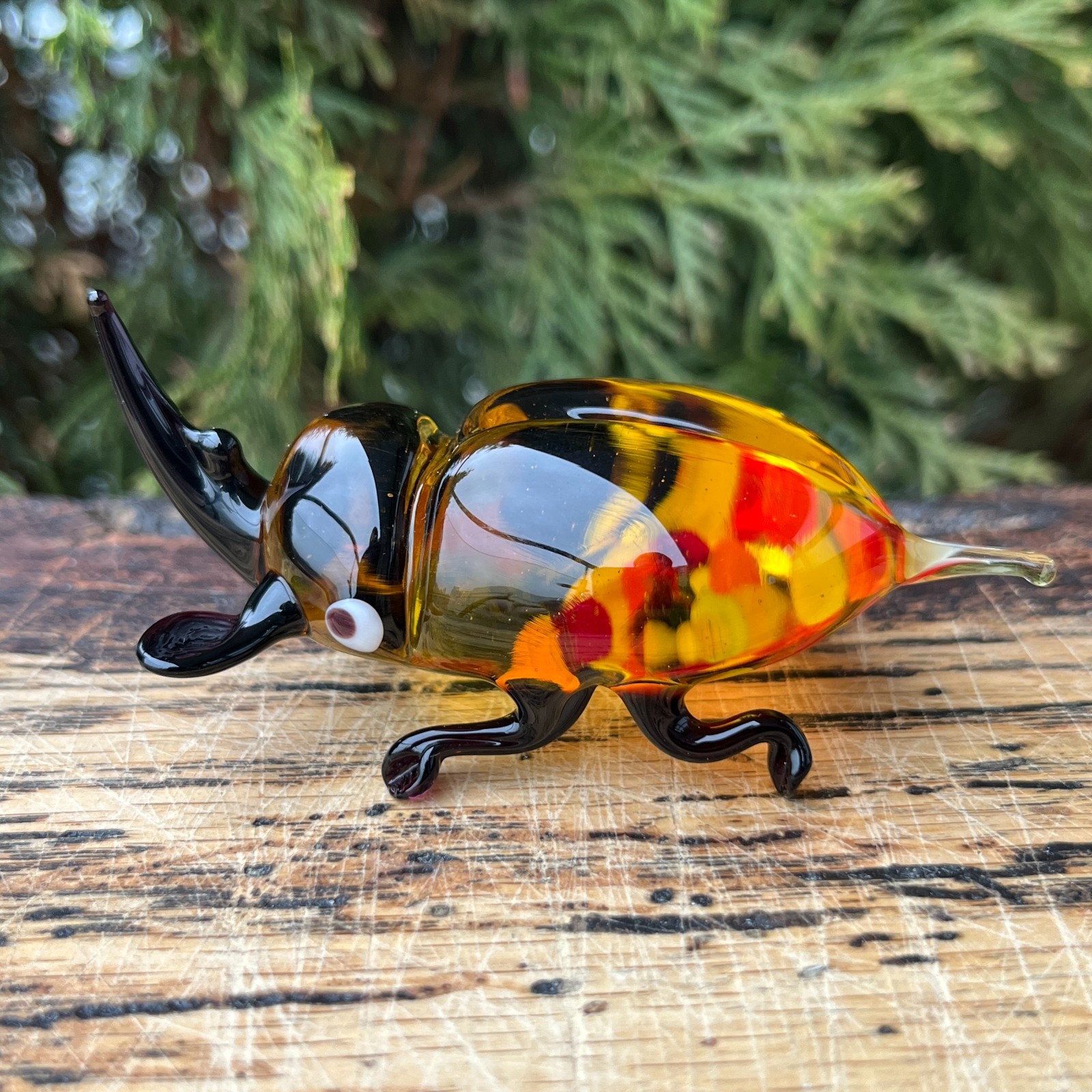 Yellow Glass Bug Figurine Blown Ornament | Collectible Miniature Shelf Decor