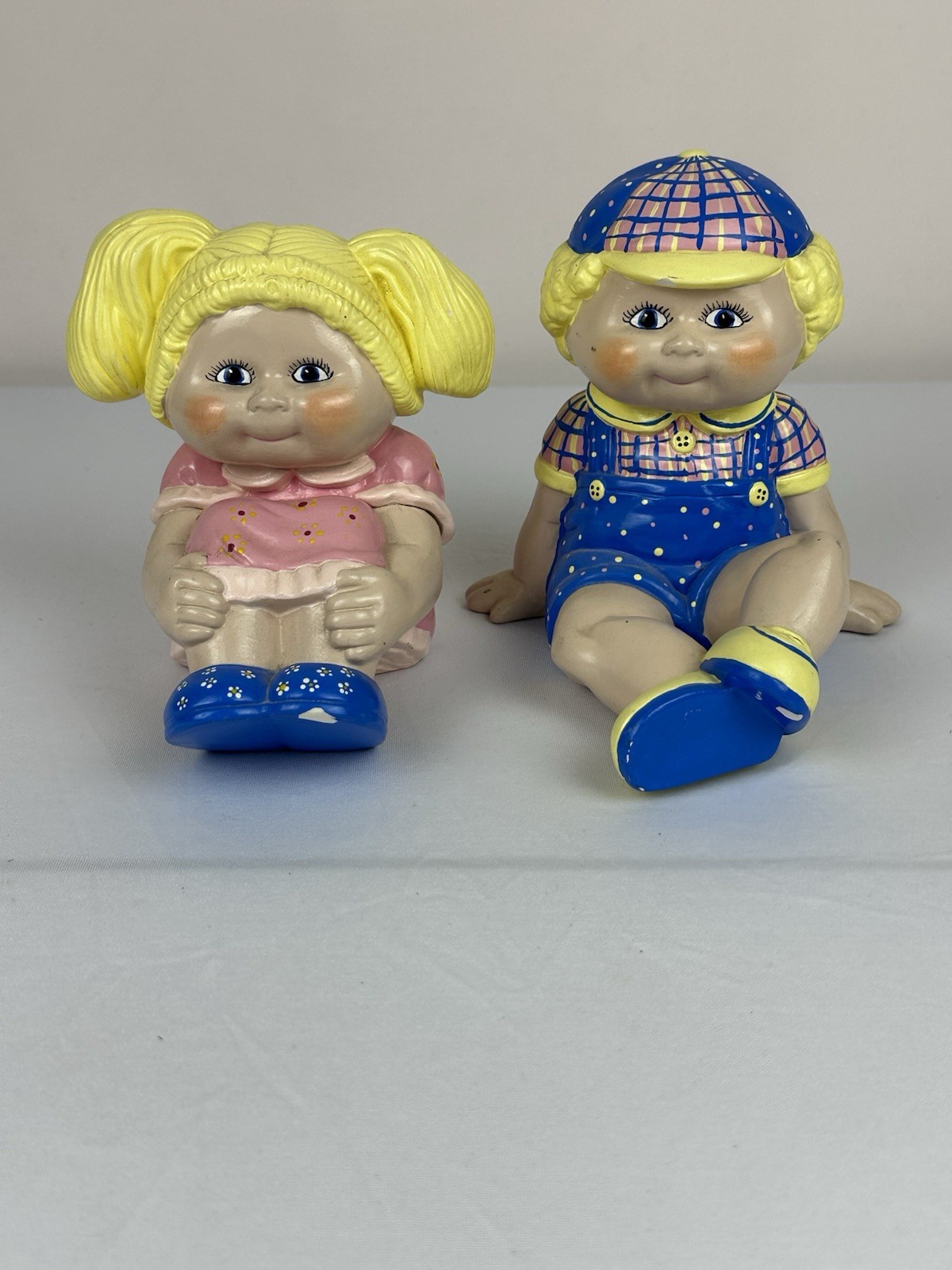 Vintage 1986 Cabbage Patch Style Scioto Mold Ceramic Boy Girl Figurines Signed