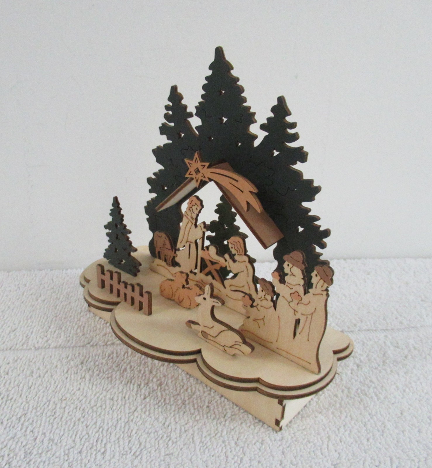 Lighted Laser Cut Wood Nativity Scene, 7-in by 7-in by 2-in, Super Cute