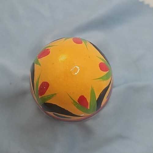 VTG Hand Painted Wood Easter Egg Ukrain Polish yellow multi colored lot of 3