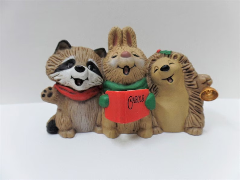 Vintage Hallmark Christmas Merry Miniature 1983 Animals Raccoon Rabbit Hedgehog