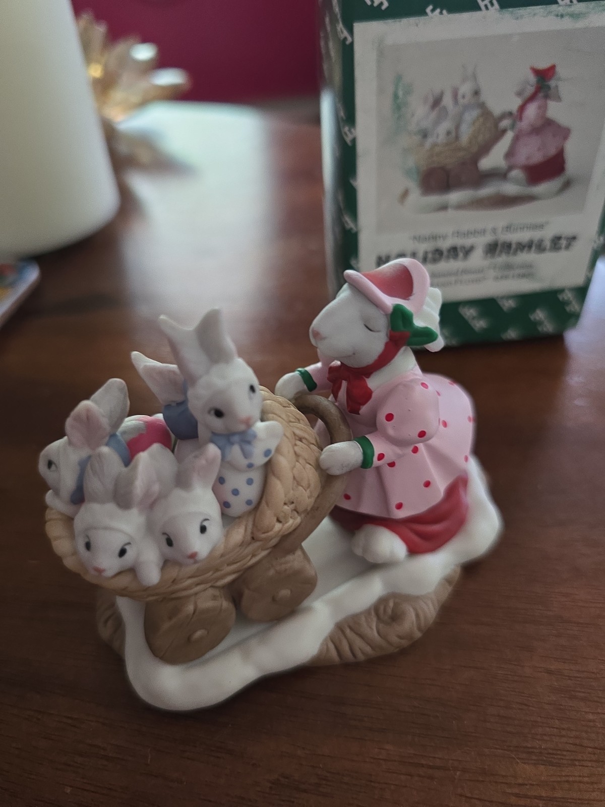 Fitz & Floyd 1993 Holiday Hamlet Nanny Rabbit & Bunnies Ceramic Figurine VTG