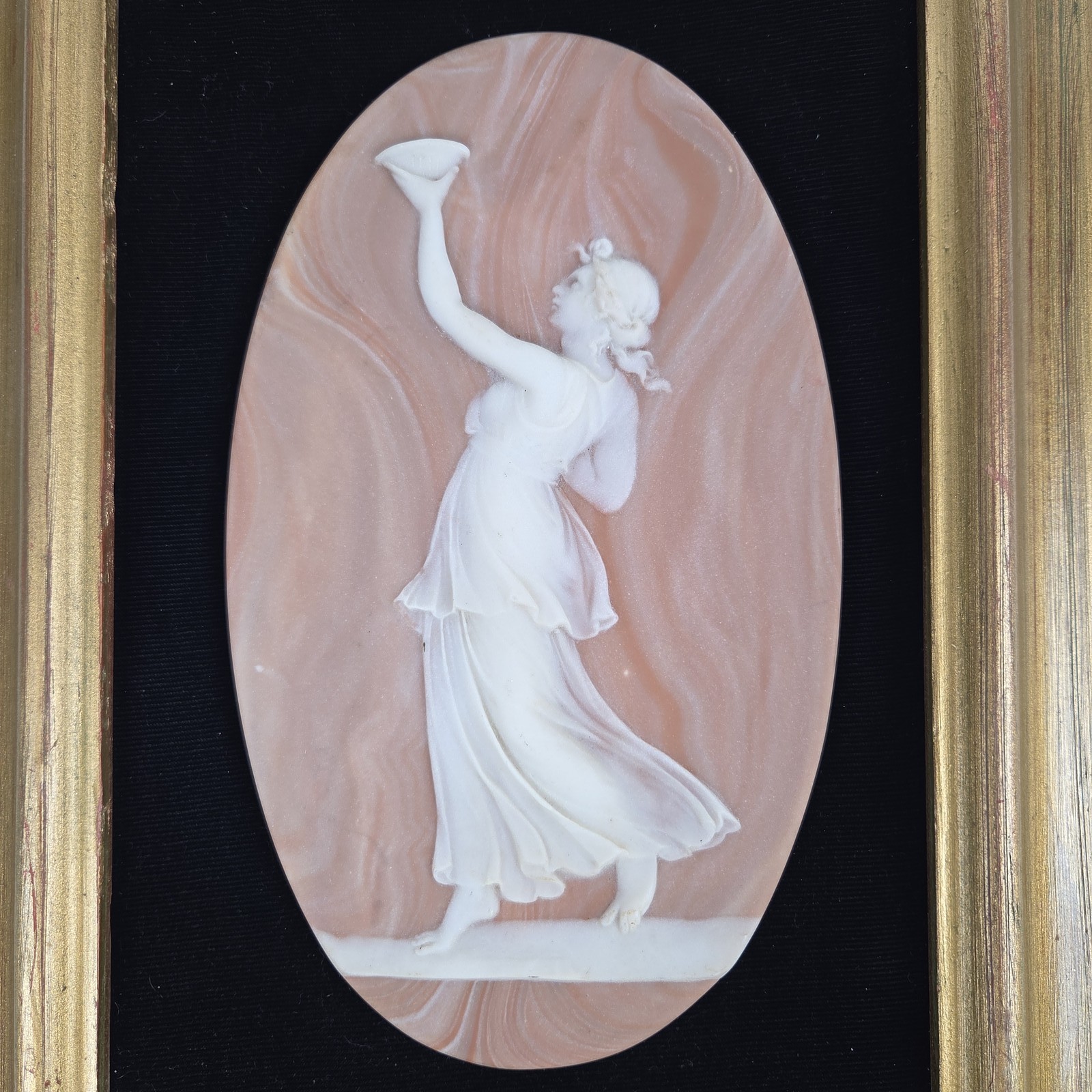Vintage Incolay Stone Cameo Framed Oval Wall Plaque Greek Relief Art 14 x 10.5
