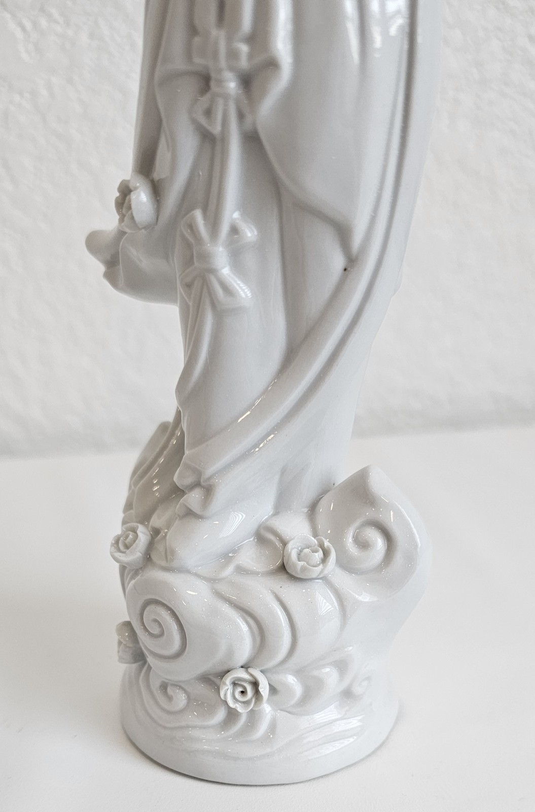 Vintage White Porcelain Asian Lady Figurine Geisha Style Statue Floral Decor 9″