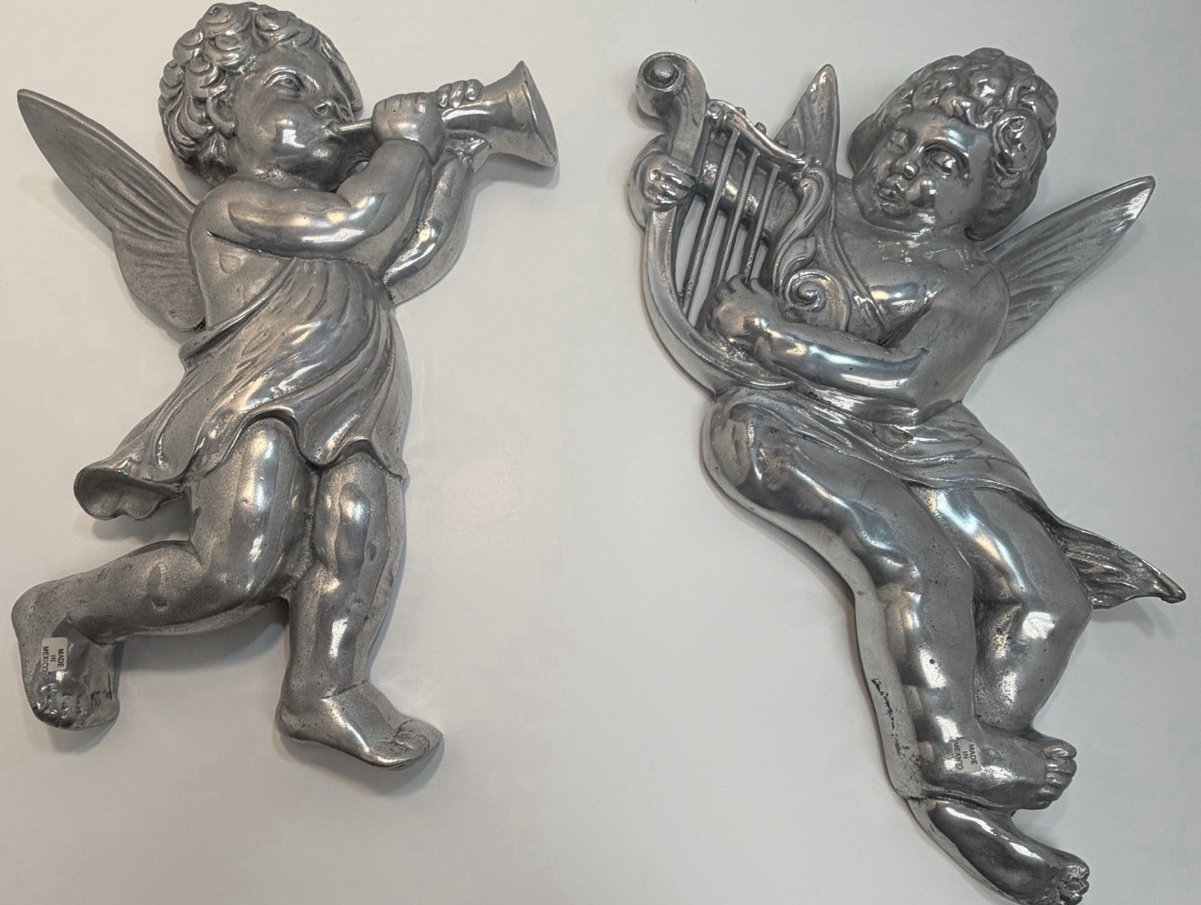 2 VINTAGE Style Silver Cherub Baroque Angels Wall Hangings