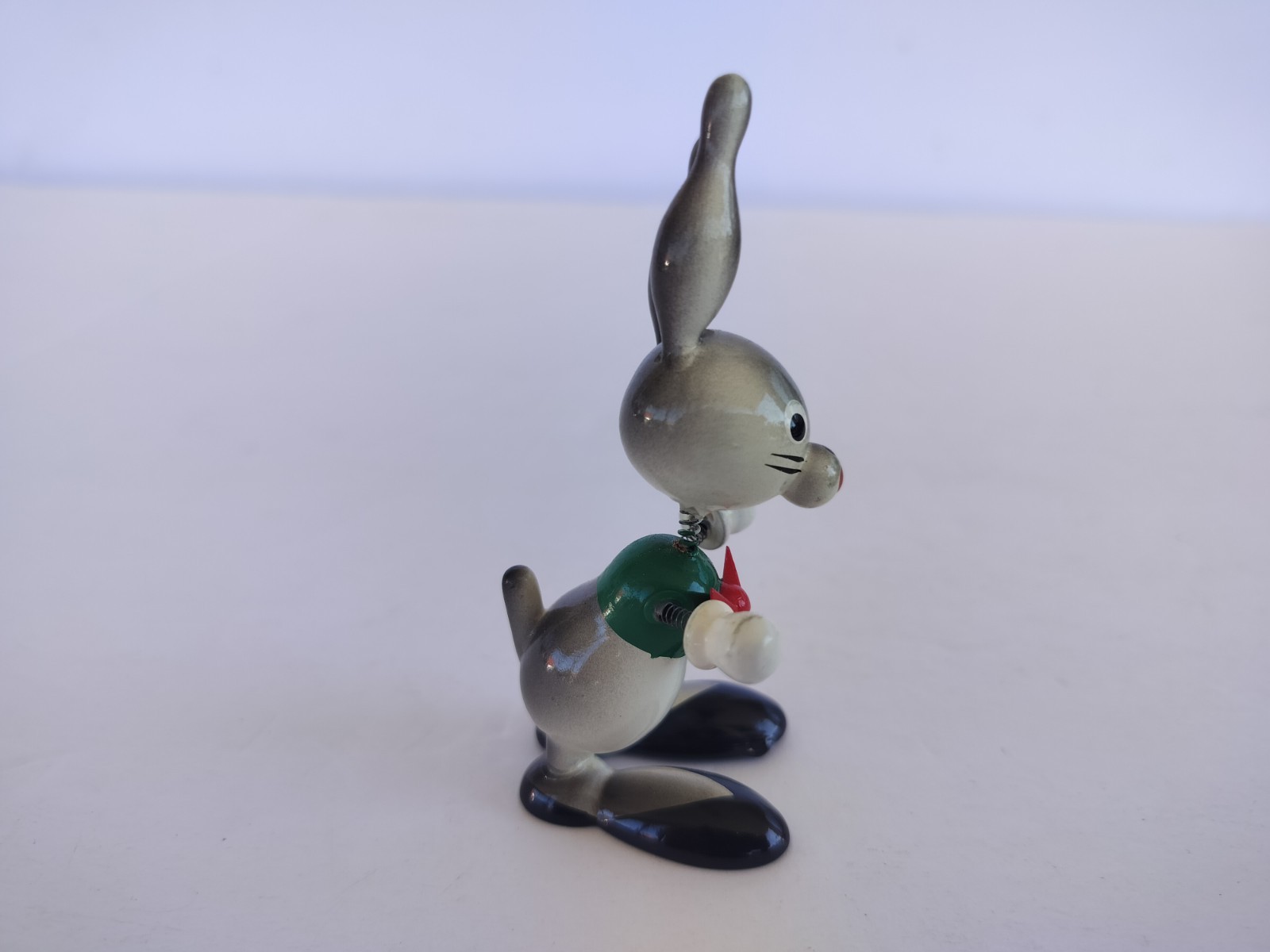 Vintage Goula Spain Figurine Wooden Bobblehead Nodder Rabbit Bowtie B