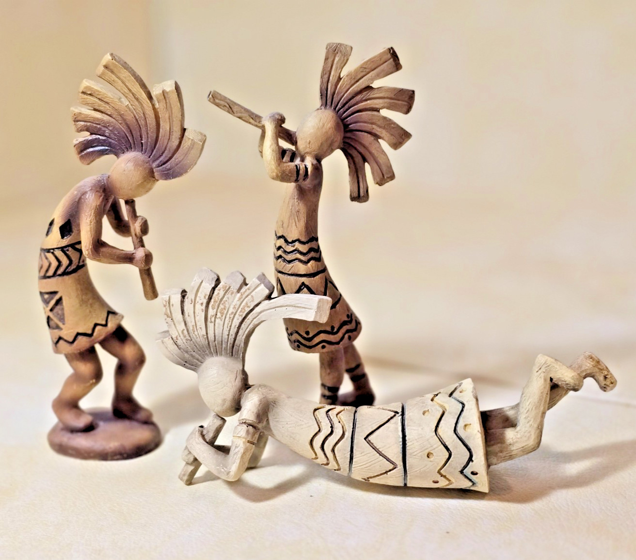 Set of 3 Kokopelli Figure Resin
