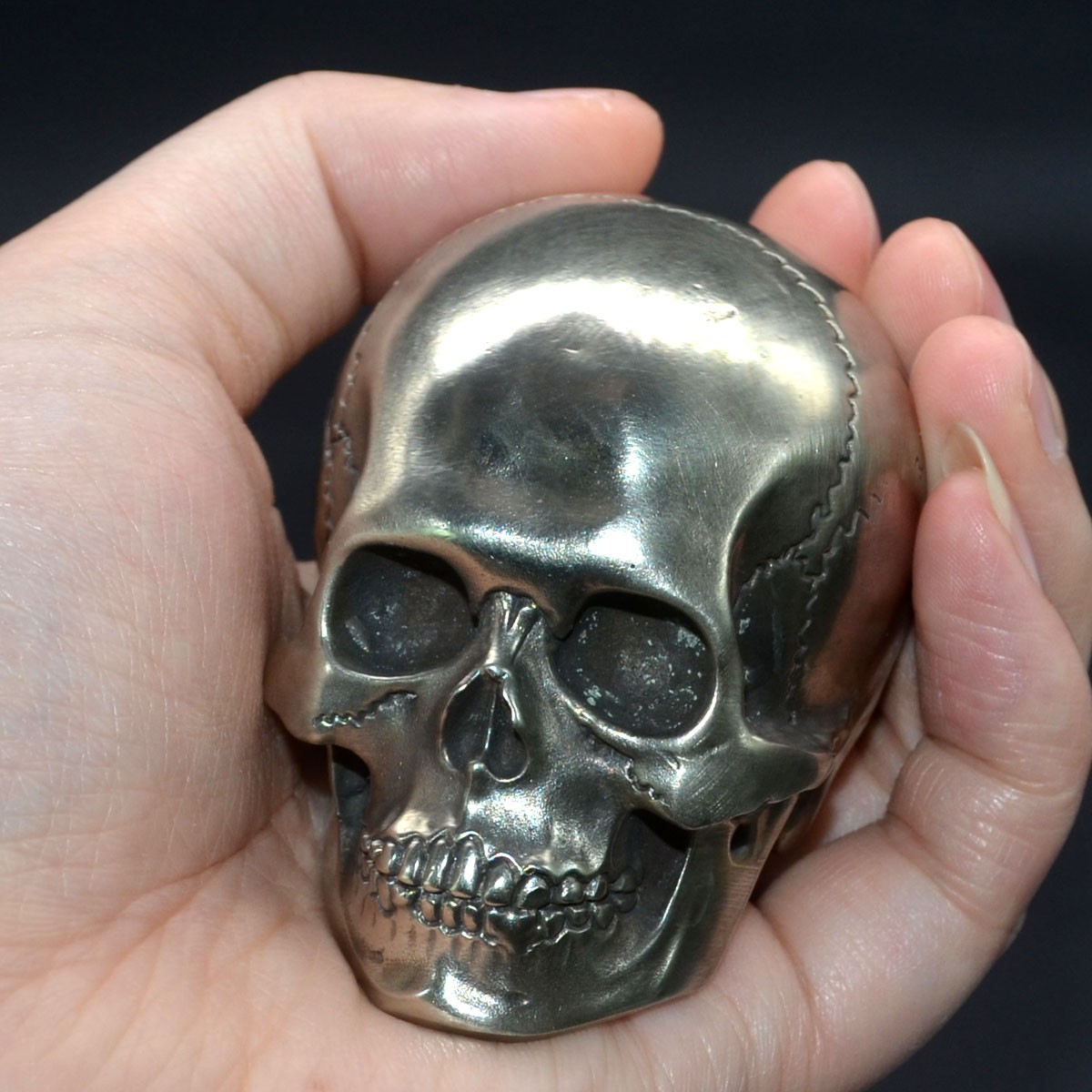 Oxidized Nickel Silver Human Skull Sculpture Collectible Decor – Lost Wax Cast