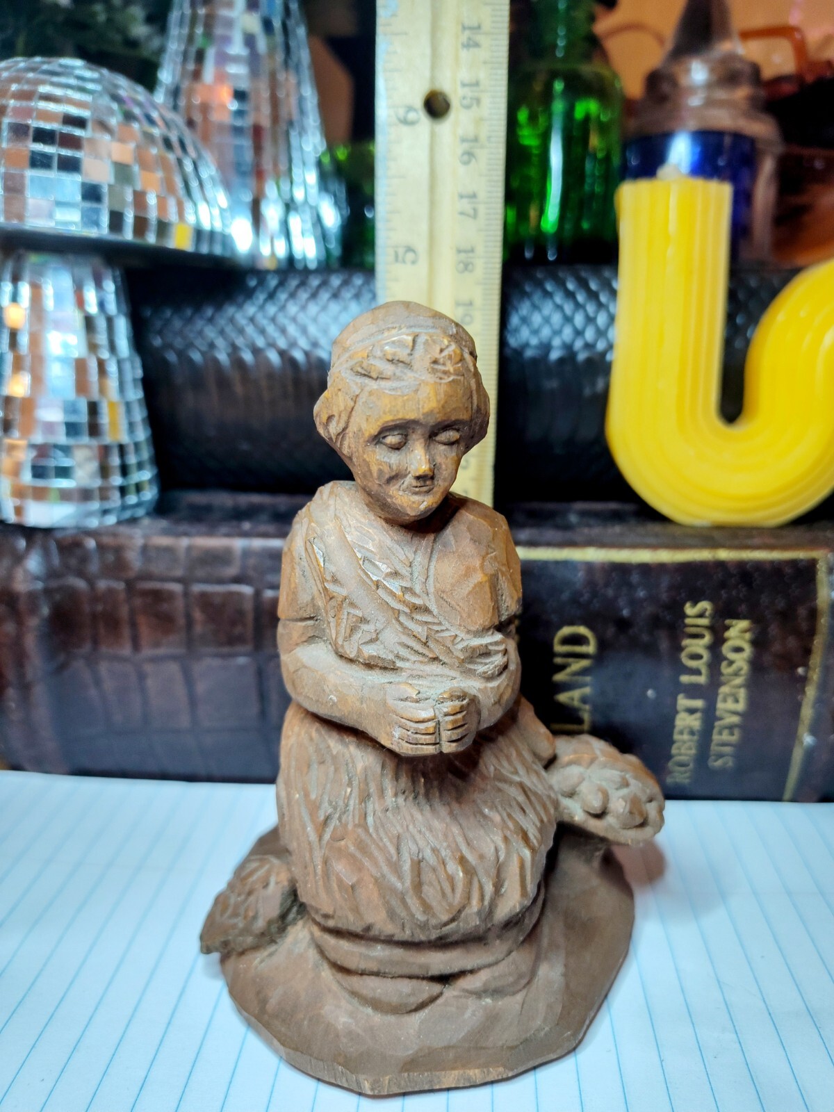 Vintage 1950’s -60’s Folk Art Hand Carved Wooden Figure Woman Praying- Religious