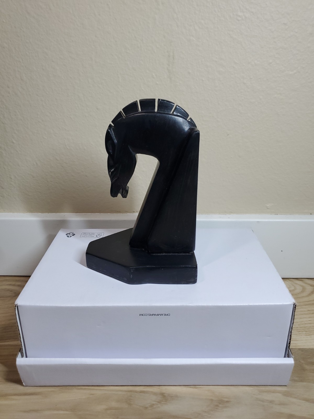 Black Stone Horse Head Figurine Matte Carved Animal Sculpture