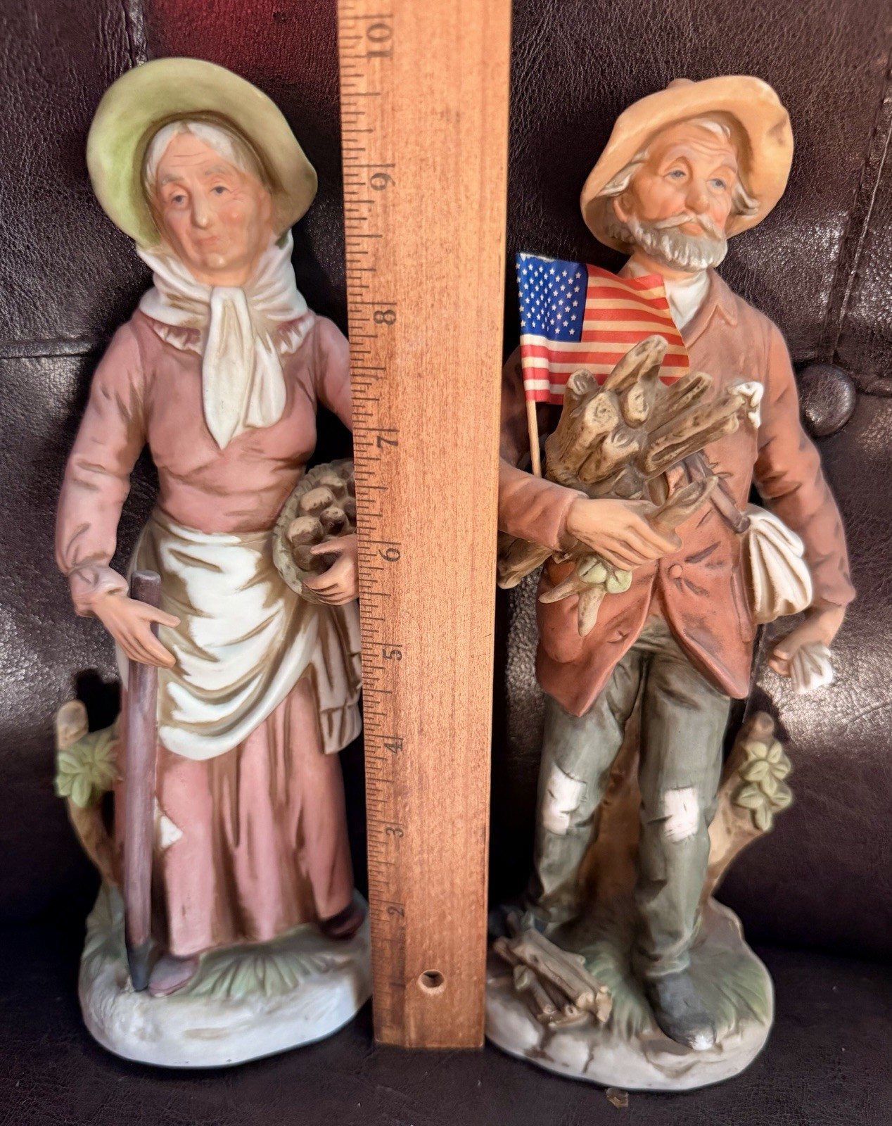 Pair of Vintage HOMCO bisque figurines ~ Farm Couple #8884 1980’s